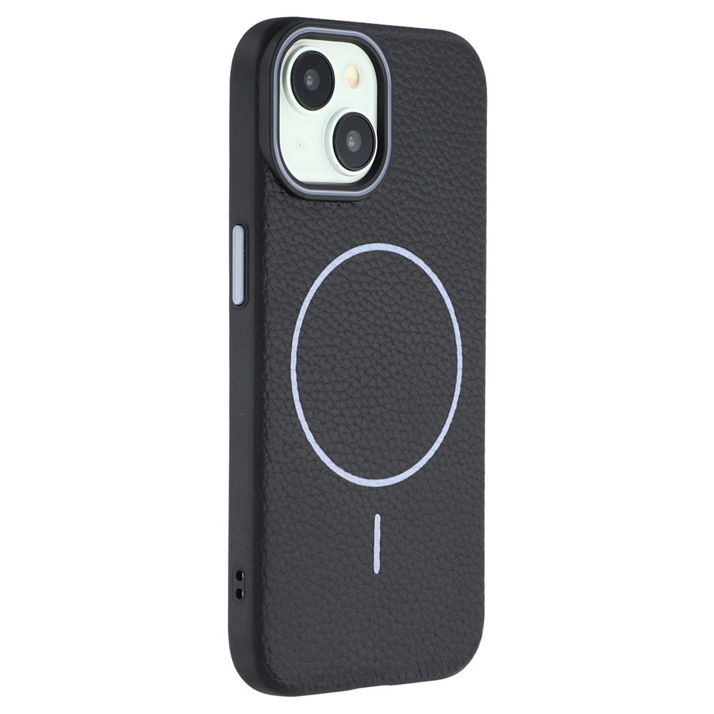 For iPhone 15 Magnetic Case Litchi Texture TPU Phone Cover Compatible with MagSafe