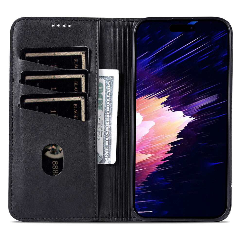 AZNS For iPhone 17th / 16th Case Cowhide Texture PU Leather Wallet Phone Cover