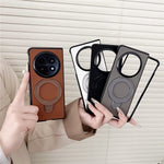 For Oppo Find N5 5G Case Electroplated Ring Kickstand PC + PU Leather Phone Protective Cover