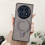 For Oppo Find N5 5G Case Electroplated Ring Kickstand PC + PU Leather Phone Protective Cover
