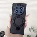For Oppo Find N5 5G Case Electroplated Ring Kickstand PC + PU Leather Phone Protective Cover