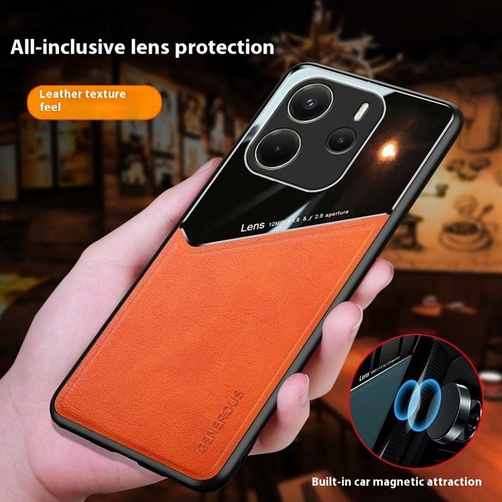 For Xiaomi Redmi Note 14 4G (163.25mm) Case Leather Coated PC + TPU Phone Back Cover
