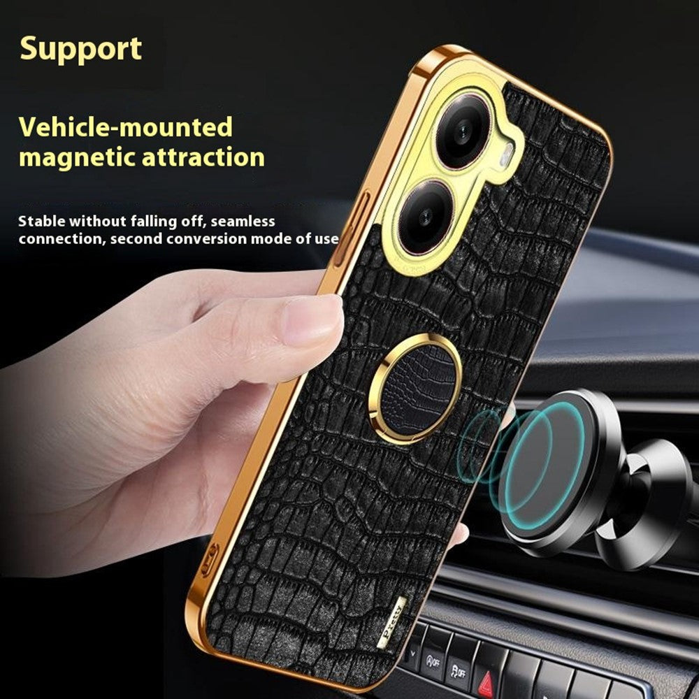 For Xiaomi Redmi Turbo 4 5G Case TPU + PU Kickstand Phone Cover Crocodile Texture Electroplating