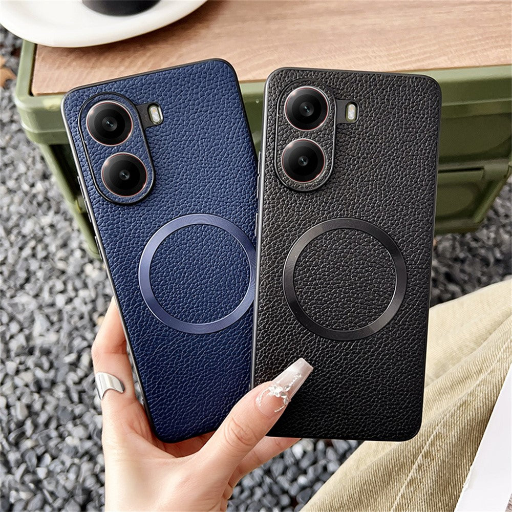 For Xiaomi Poco X7 Pro 5G Magnetic Case Litchi Texture PU Leather + TPU Phone Back Cover