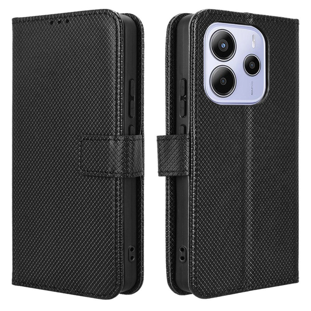 For Xiaomi Redmi Note 14 4G (164.84mm) Case PU Leather Diamond Texture Wallet Phone Cover
