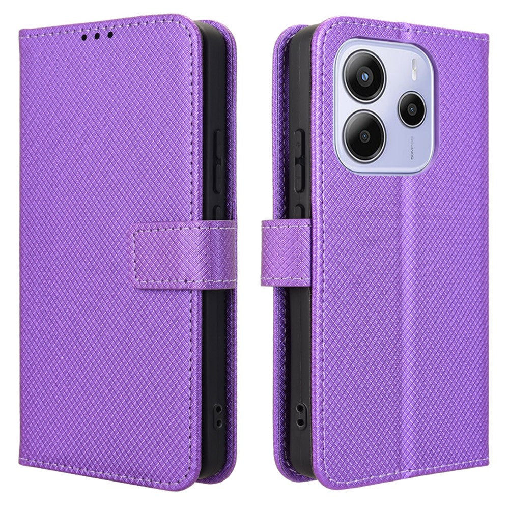 For Xiaomi Redmi Note 14 4G (164.84mm) Case PU Leather Diamond Texture Wallet Phone Cover