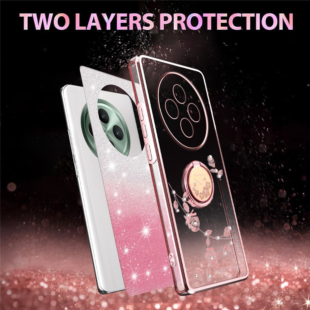 KADEM For Oppo Reno12 F 5G Case Ring Kickstand TPU Flowers Phone Cover Gradient Glitter