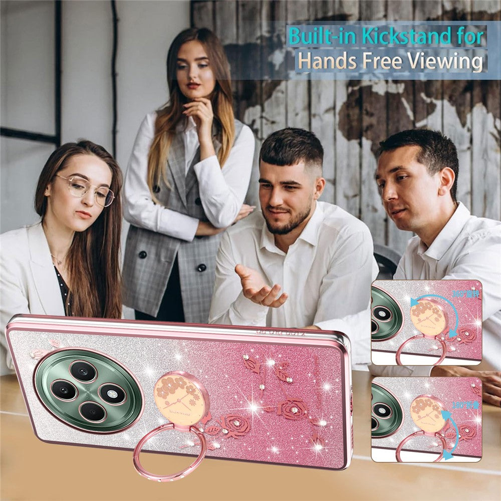 KADEM For Oppo Reno12 F 5G Case Ring Kickstand TPU Flowers Phone Cover Gradient Glitter