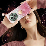KADEM For Oppo Reno12 F 5G Case Ring Kickstand TPU Flowers Phone Cover Gradient Glitter