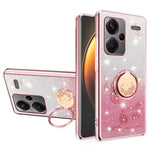 KADEM For Xiaomi Redmi Note 13 Pro+ 5G Case Ring Kickstand TPU Flowers Phone Cover Gradient Glitter