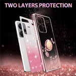 KADEM For Xiaomi Redmi Note 13 Pro+ 5G Case Ring Kickstand TPU Flowers Phone Cover Gradient Glitter