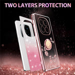KADEM For Xiaomi Redmi Note 14 Pro+ 5G Case Ring Kickstand TPU Flowers Phone Cover Gradient Glitter