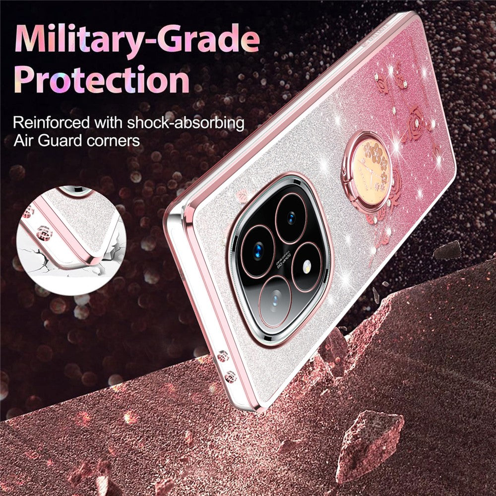 KADEM For Xiaomi Redmi Note 14 Pro+ 5G Case Ring Kickstand TPU Flowers Phone Cover Gradient Glitter