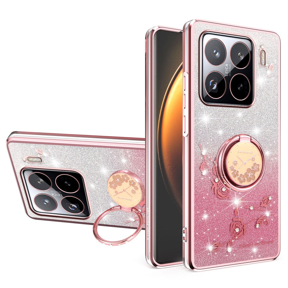 KADEM For Xiaomi 15 Pro Case Ring Kickstand TPU Flowers Phone Cover Gradient Glitter