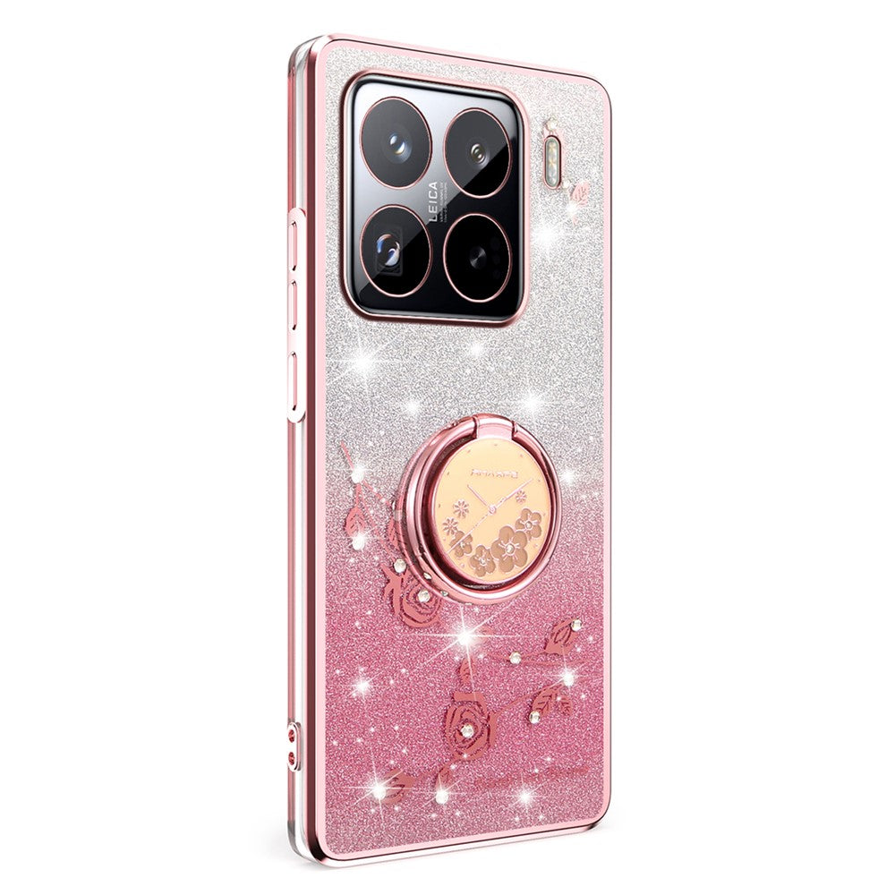 KADEM For Xiaomi 15 Pro Case Ring Kickstand TPU Flowers Phone Cover Gradient Glitter