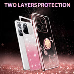 KADEM For Xiaomi 15 Pro Case Ring Kickstand TPU Flowers Phone Cover Gradient Glitter