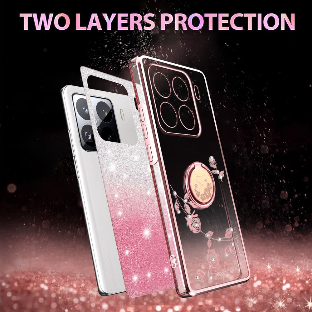 KADEM For Xiaomi 15 Pro Case Ring Kickstand TPU Flowers Phone Cover Gradient Glitter