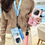 KADEM For Xiaomi Redmi Note 14 Pro+ 5G Case Flower Pattern TPU Gradient Phone Cover with Lanyards