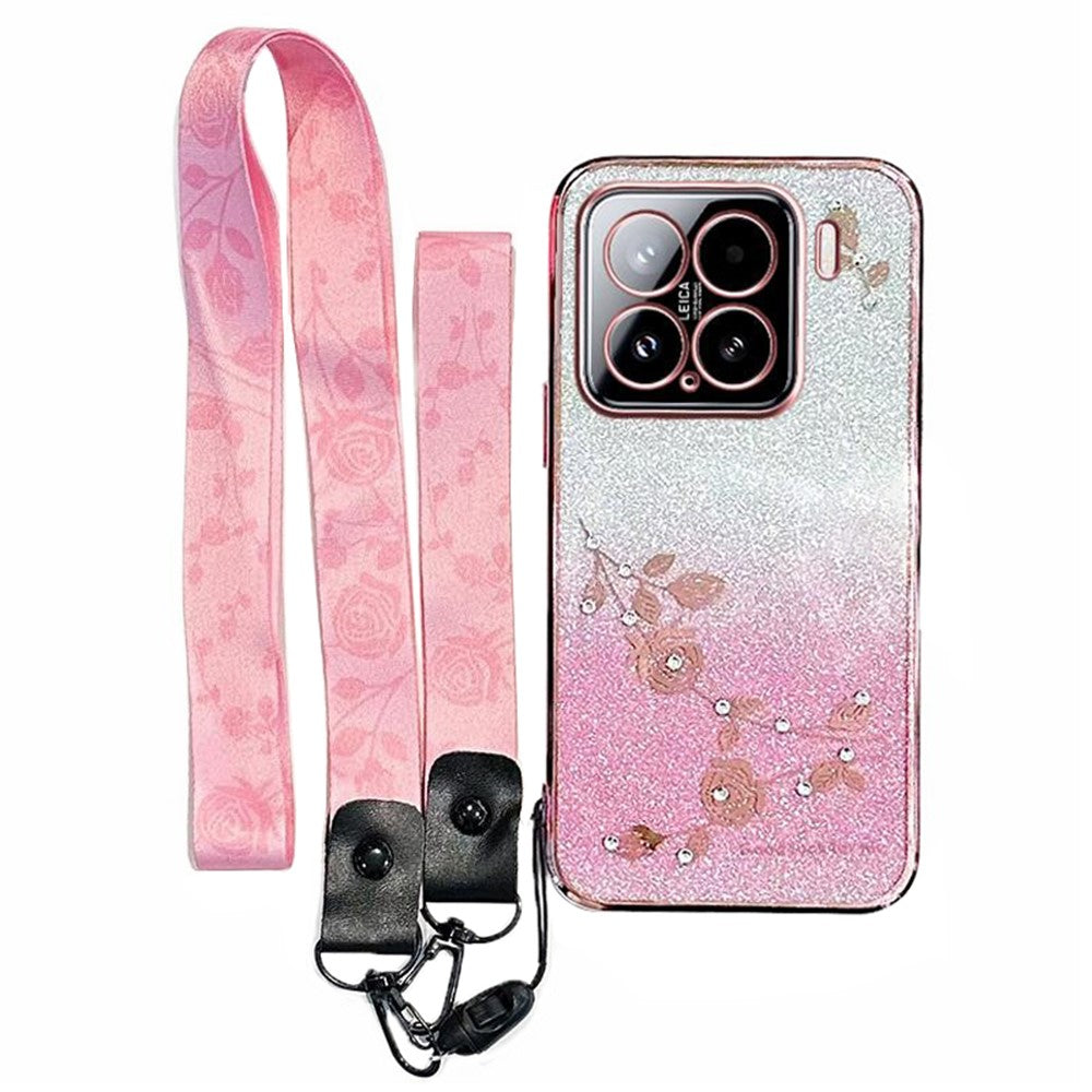 KADEM För Xiaomi 15 Skal Blommönster TPU Gradient mobilskal med Snoddar