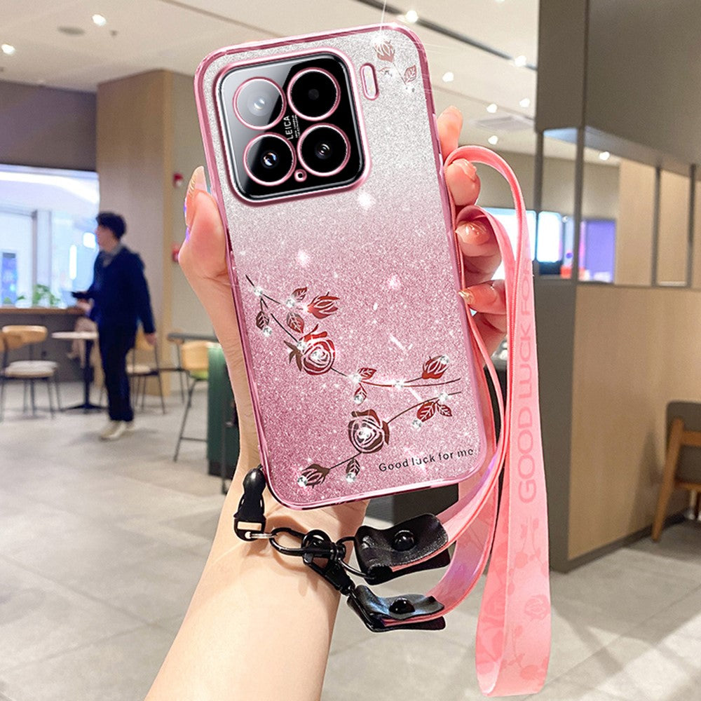 KADEM För Xiaomi 15 Skal Blommönster TPU Gradient mobilskal med Snoddar
