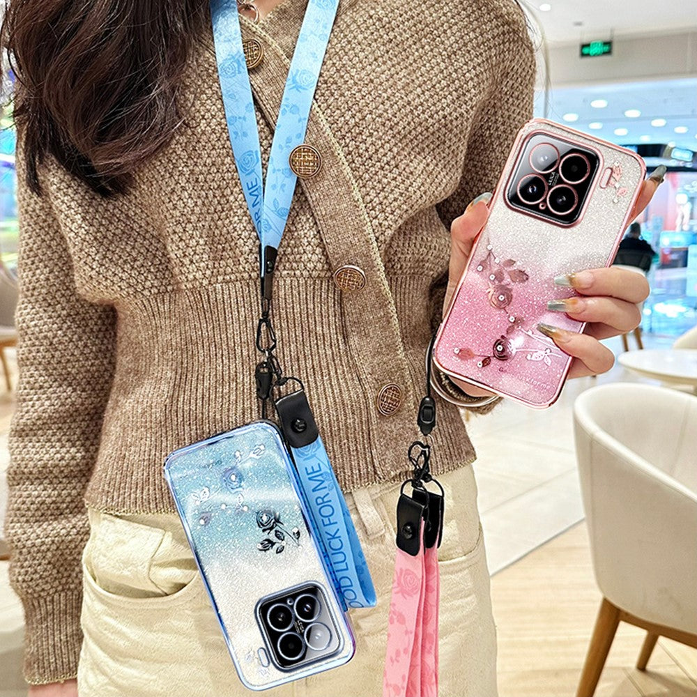 KADEM För Xiaomi 15 Skal Blommönster TPU Gradient mobilskal med Snoddar
