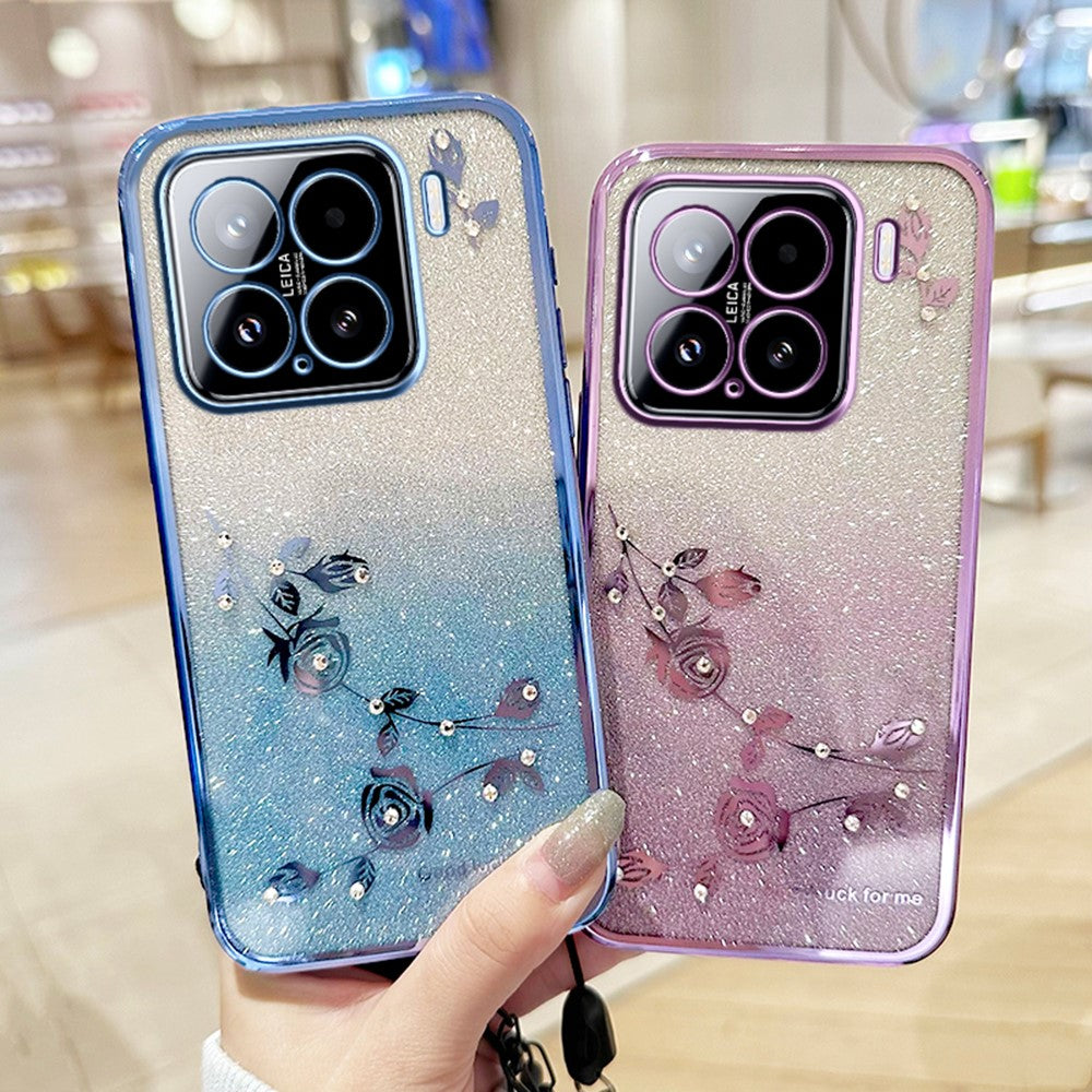 KADEM För Xiaomi 15 Skal Blommönster TPU Gradient mobilskal med Snoddar