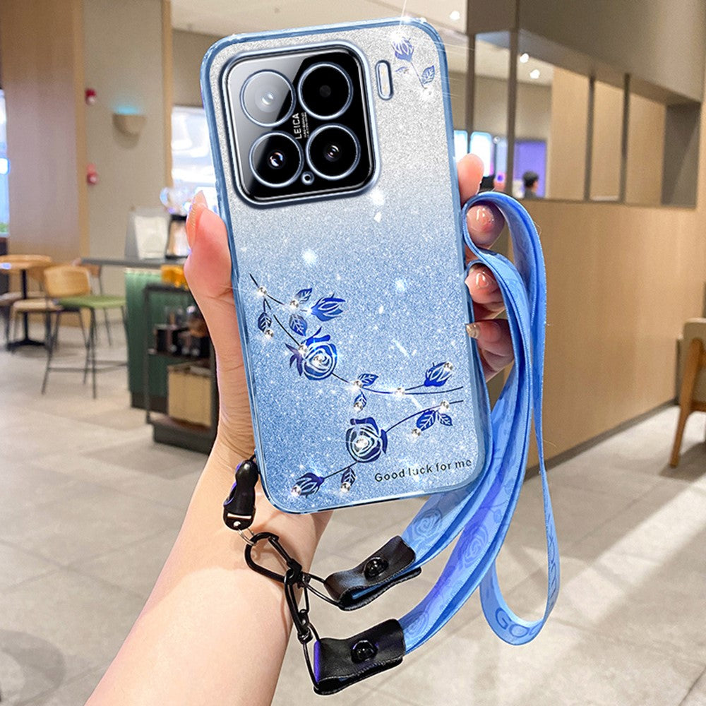 KADEM För Xiaomi 15 Skal Blommönster TPU Gradient mobilskal med Snoddar