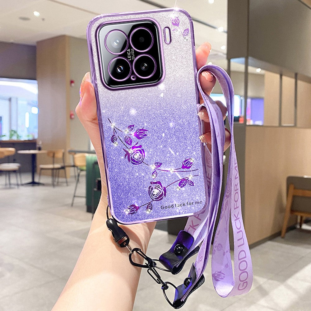 KADEM For Xiaomi 15 Case Flower Pattern TPU Gradient Phone Cover with Lanyards