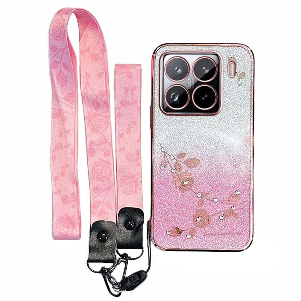 KADEM For Xiaomi 15 Pro Case Flower Pattern TPU Gradient Phone Cover with Lanyards