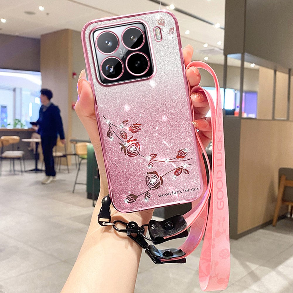 KADEM For Xiaomi 15 Pro Case Flower Pattern TPU Gradient Phone Cover with Lanyards