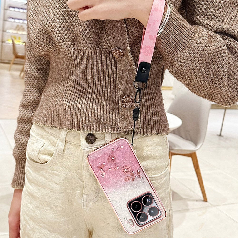 KADEM For Xiaomi 15 Pro Case Flower Pattern TPU Gradient Phone Cover with Lanyards