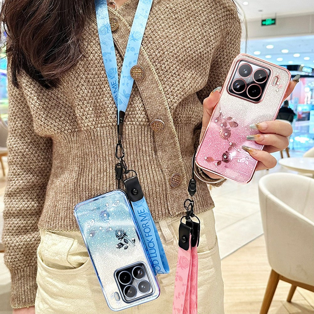 KADEM For Xiaomi 15 Pro Case Flower Pattern TPU Gradient Phone Cover with Lanyards