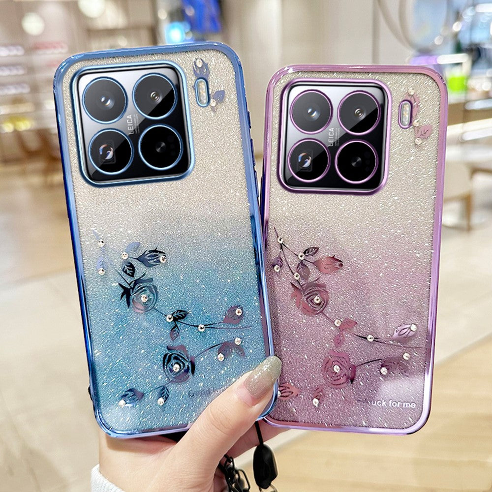 KADEM For Xiaomi 15 Pro Case Flower Pattern TPU Gradient Phone Cover with Lanyards