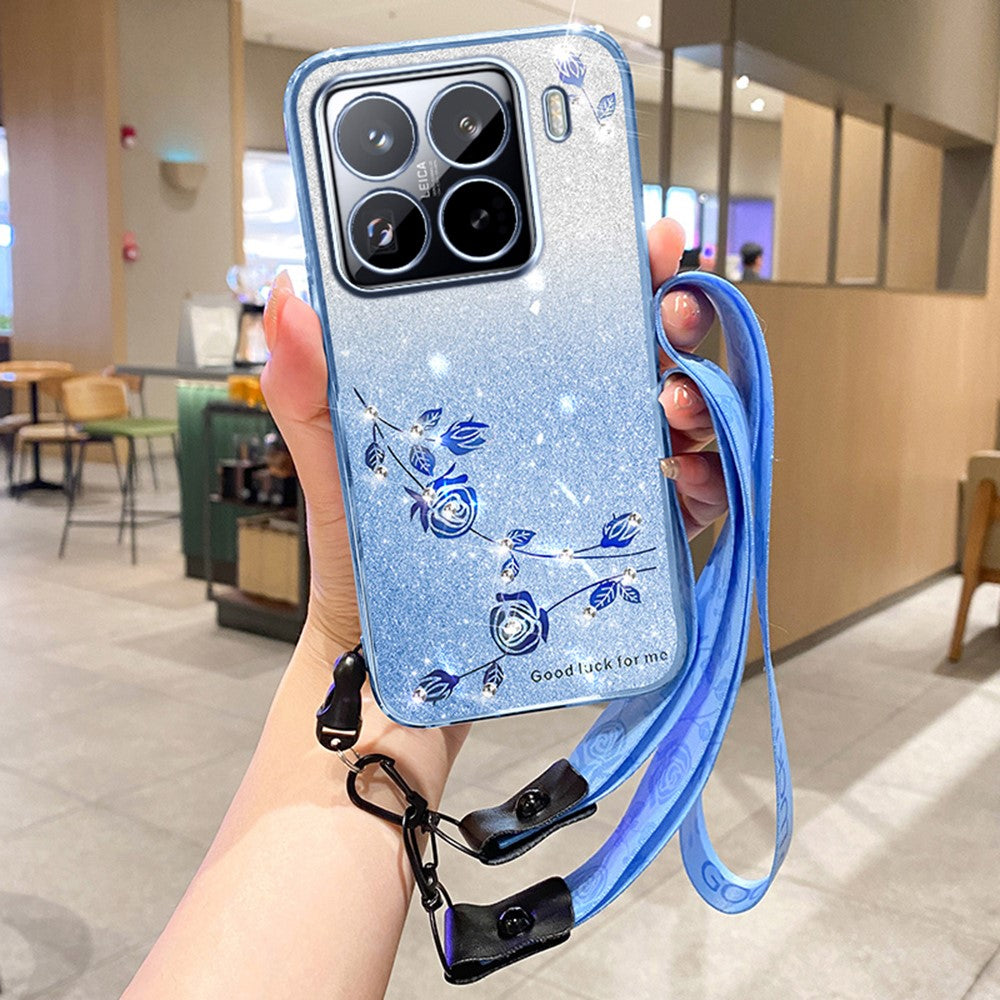 KADEM For Xiaomi 15 Pro Case Flower Pattern TPU Gradient Phone Cover with Lanyards