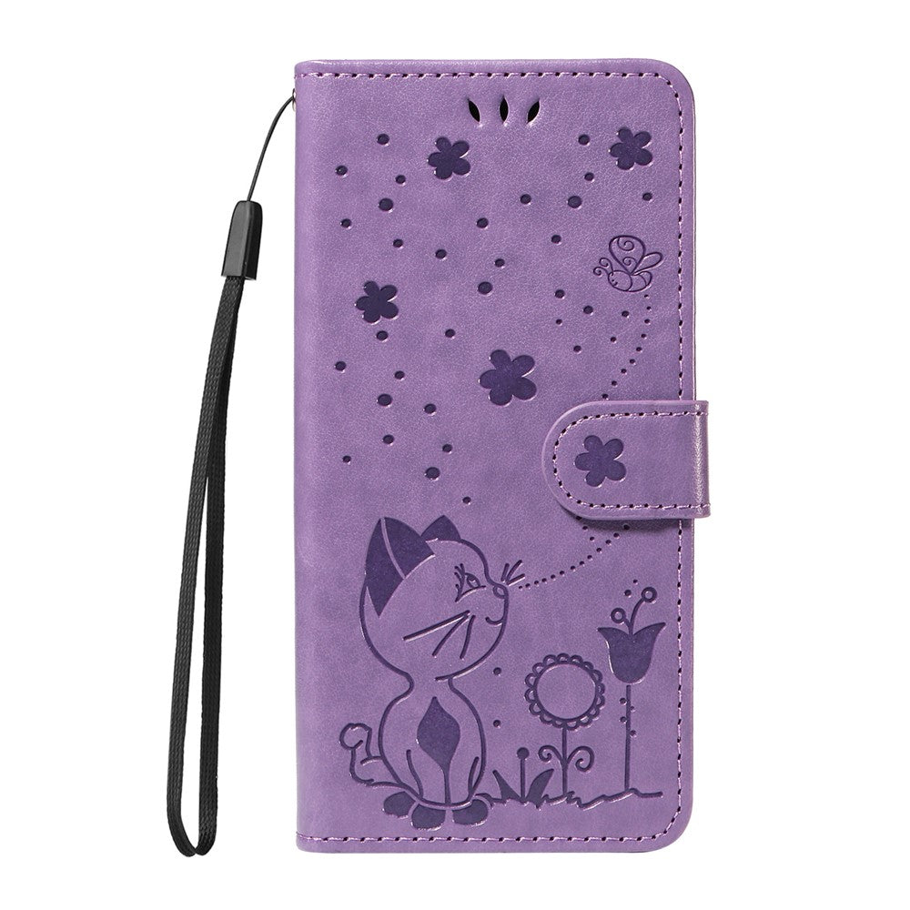 For Xiaomi Redmi Note 14 4G (164.84mm) Leather Case Cat Bee Pattern Phone Cover Wallet Stand with Strap