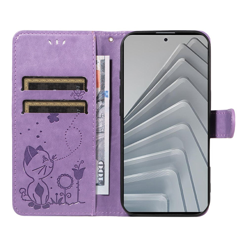 For Xiaomi Redmi Note 14 4G (164.84mm) Leather Case Cat Bee Pattern Phone Cover Wallet Stand with Strap