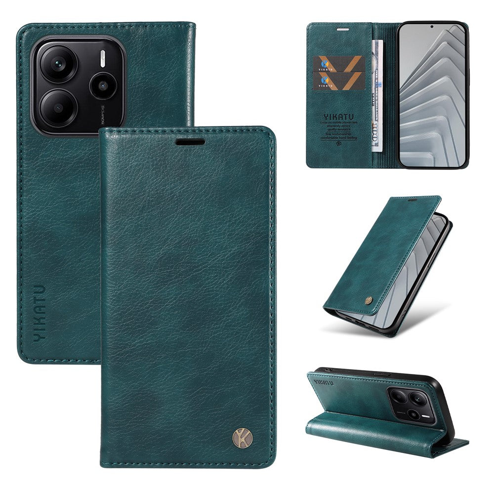 YIKATU For Xiaomi Redmi Note 14 4G (164.84mm) Wallet Case  YK-006 Magnetic Closure Leather Phone Cover Litchi Texture