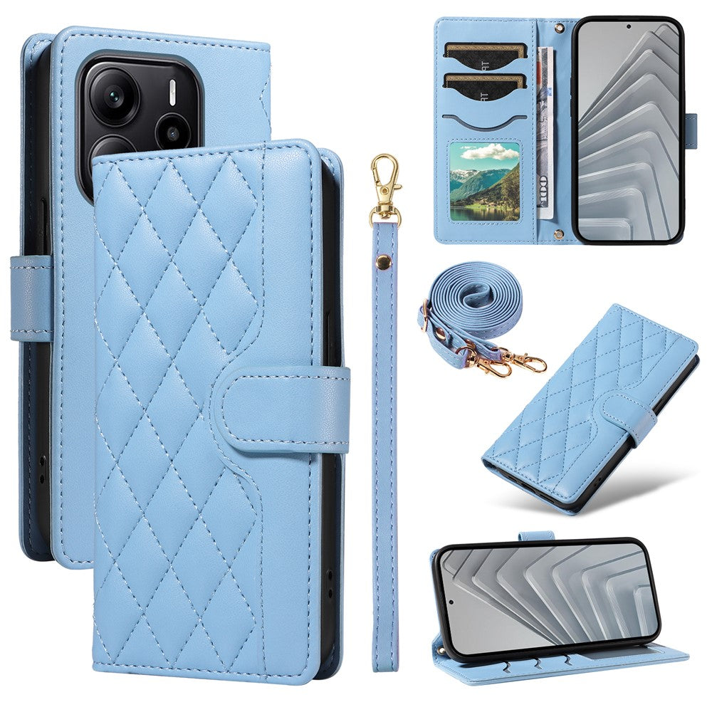 For Xiaomi Redmi Note 14 4G (164.84mm) Wallet Case Rhombus Leather Phone Cover with Strap