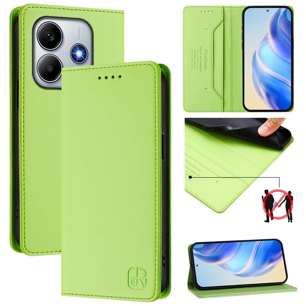 For Xiaomi Redmi Note 14 4G (163.25mm) Leather Case RINACASIS RC01 Phone Cover with RFID Blocking Wallet Stand