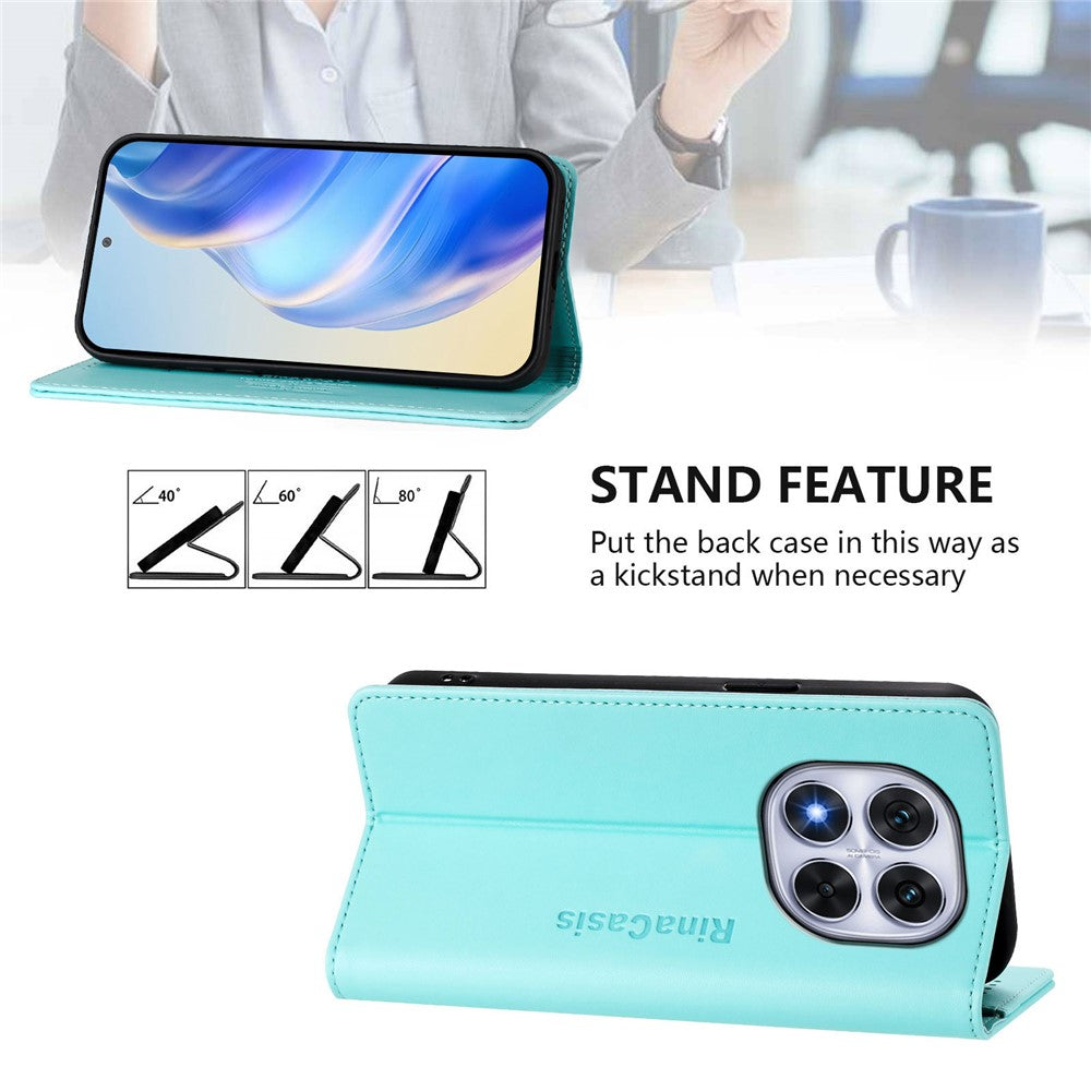 For Xiaomi Redmi Note 14 Pro 4G Leather Case RINACASIS RC01 Phone Cover with RFID Blocking Wallet Stand
