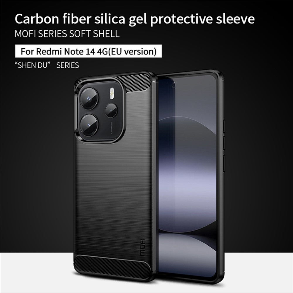 MOFI For Xiaomi Redmi Note 14 4G (164.84mm) Back Cover  Brushed Texture Carbon Fiber Soft TPU Case