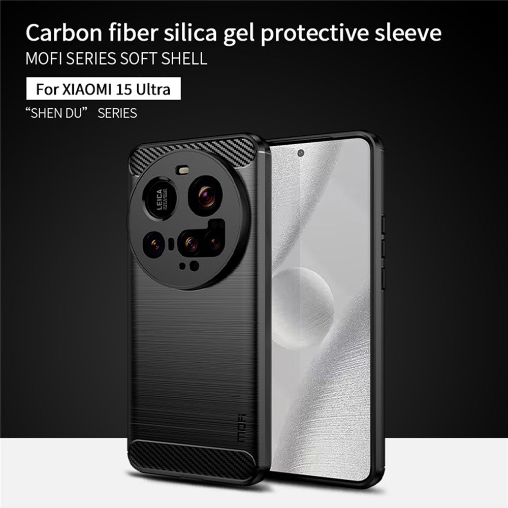 MOFI For Xiaomi 15 Ultra Back Cover  Brushed Texture Carbon Fiber Soft TPU Case
