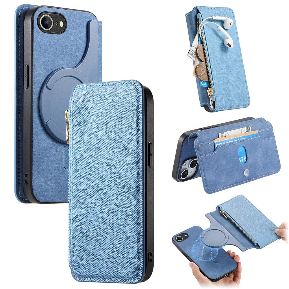 For iPhone 17e / 16e Leather Case Cross Texture Detachable Magnetic Phone Cover Wallet Stand