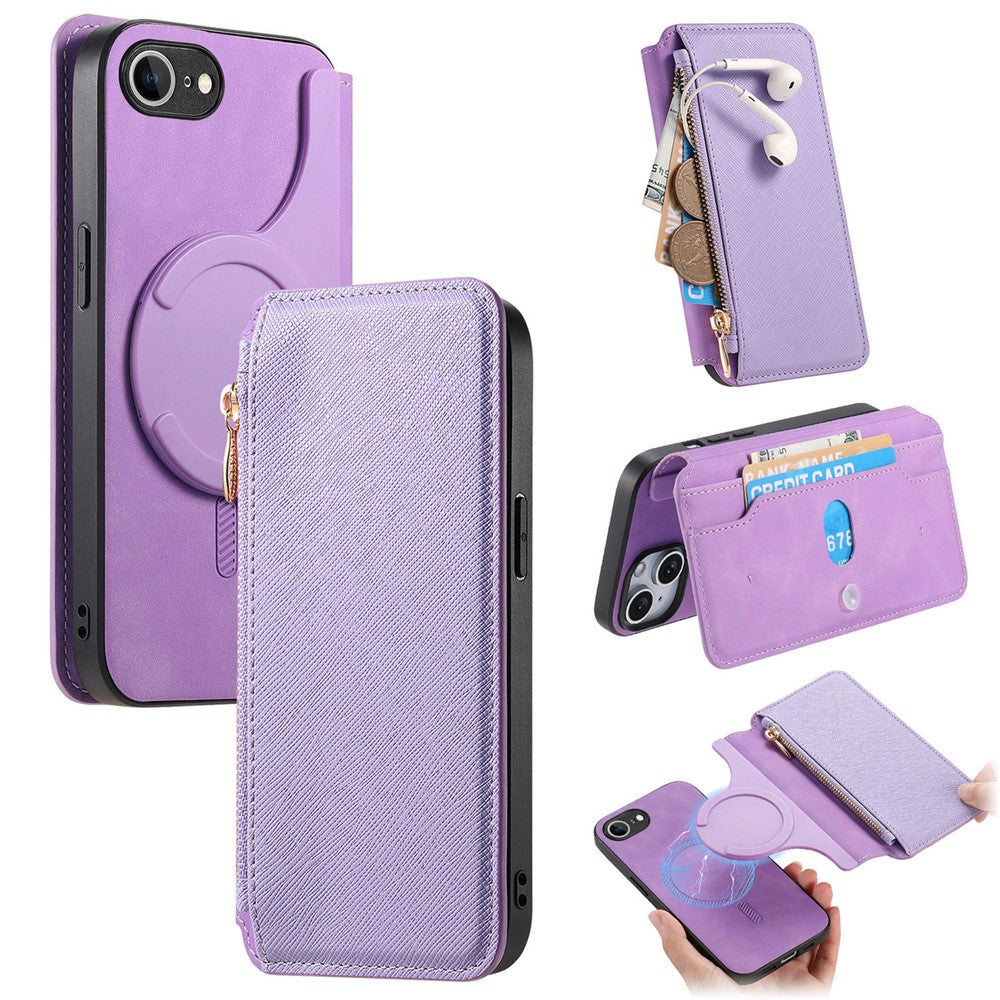 For iPhone 17e / 16e Leather Case Cross Texture Detachable Magnetic Phone Cover Wallet Stand