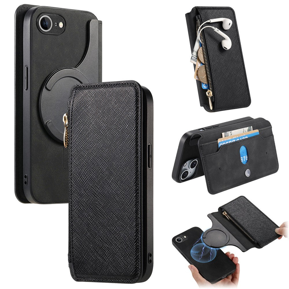 For iPhone 17e / 16e Leather Case Cross Texture Detachable Magnetic Phone Cover Wallet Stand