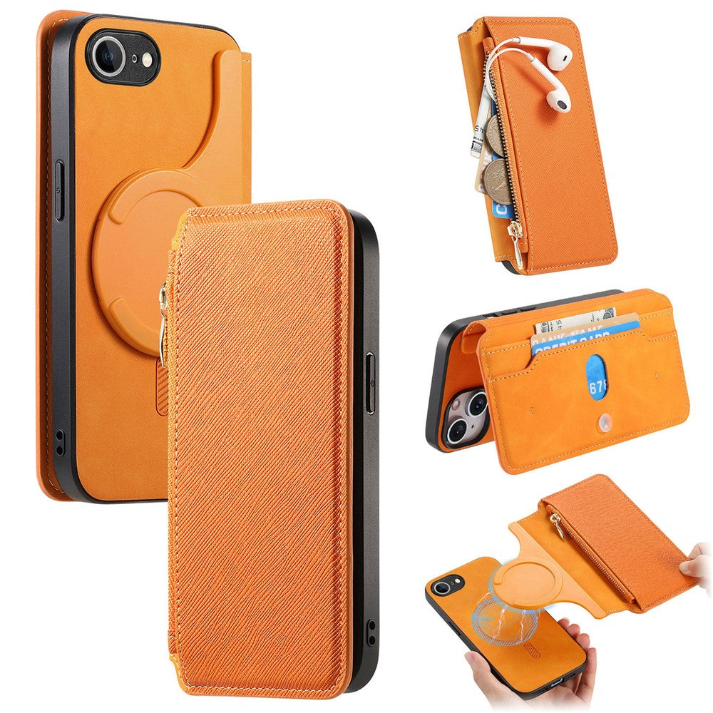 For iPhone 17e / 16e Leather Case Cross Texture Detachable Magnetic Phone Cover Wallet Stand