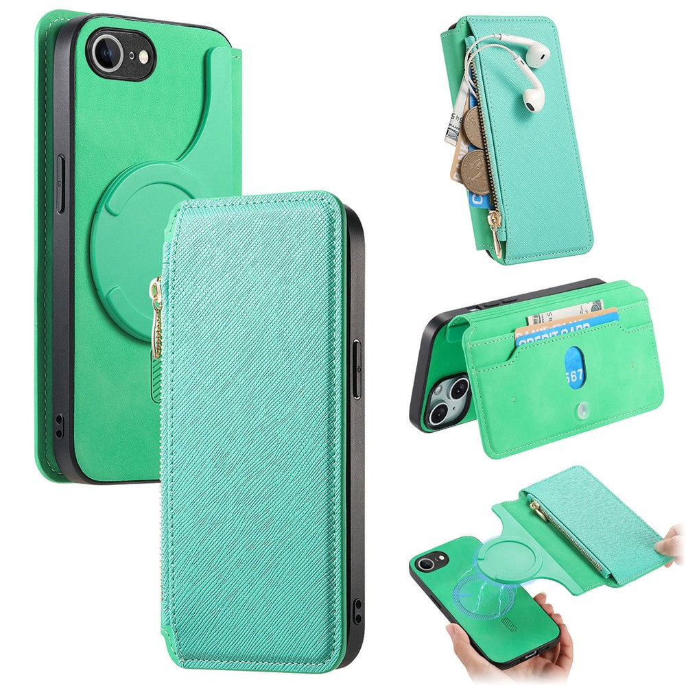 For iPhone 17e / 16e Leather Case Cross Texture Detachable Magnetic Phone Cover Wallet Stand