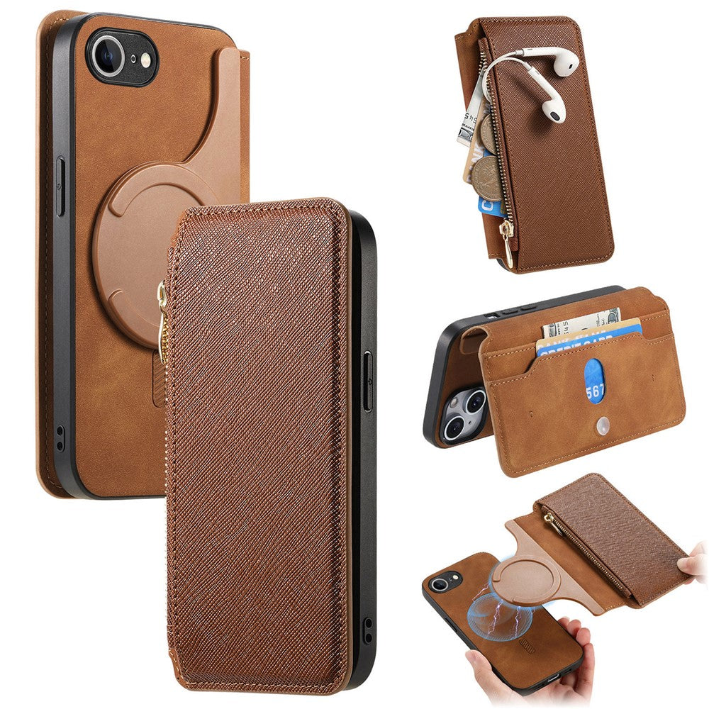 For iPhone 17e / 16e Leather Case Cross Texture Detachable Magnetic Phone Cover Wallet Stand
