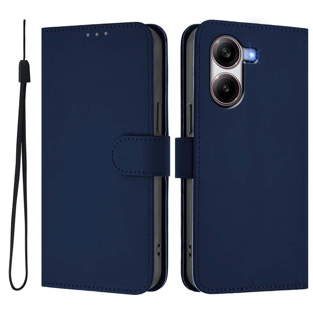 For Xiaomi Poco X7 Pro 5G Case Solid Color Wallet Leather Phone Cover with Strap