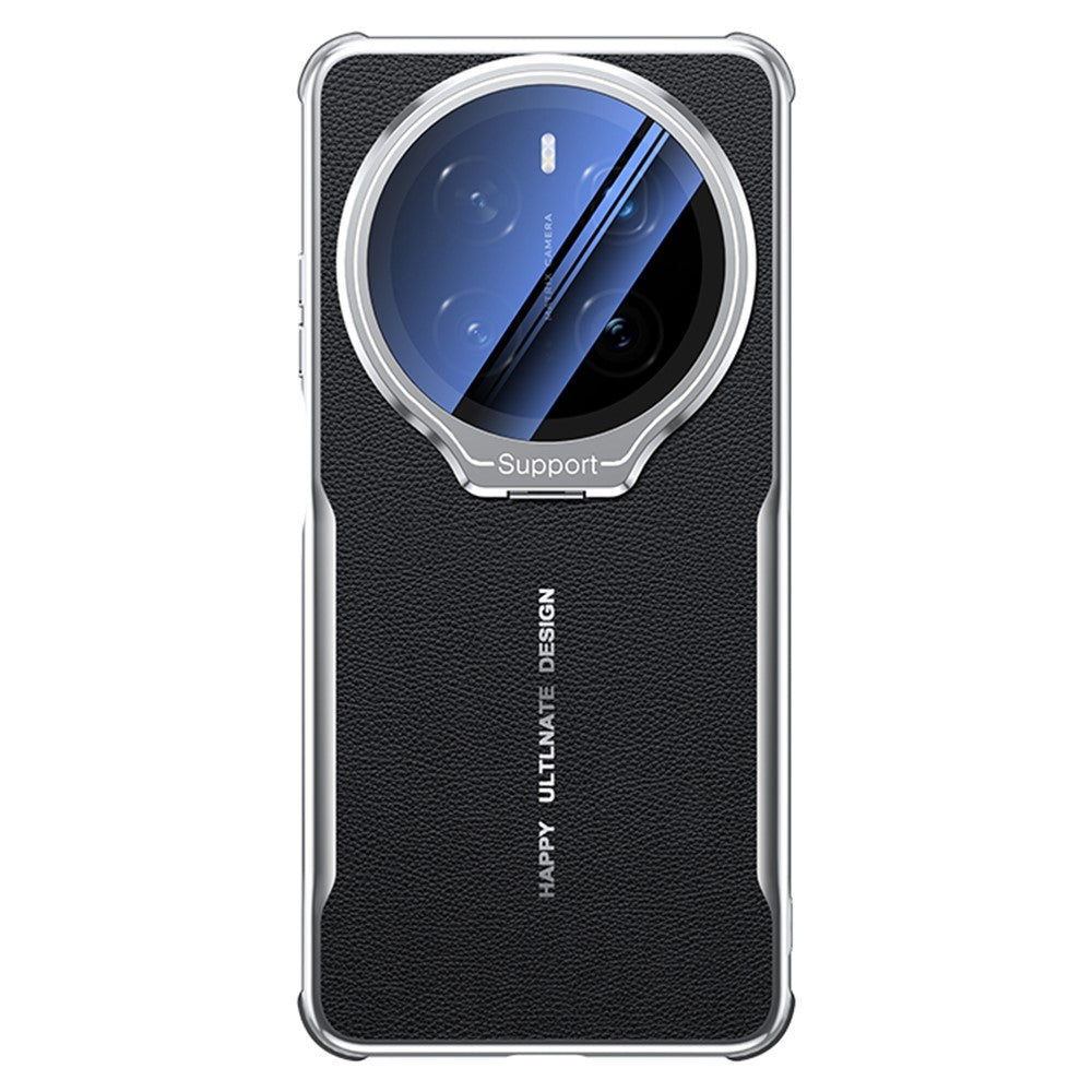 For Honor Magic7 Pro 5G Case with Lens Frame Kickstand Electroplating TPU + PU Phone Back Cover